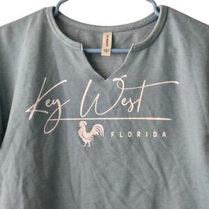 US Apparel Key West Florida Rooster Cropped Short Sleeve Sweatshirt Blue Small